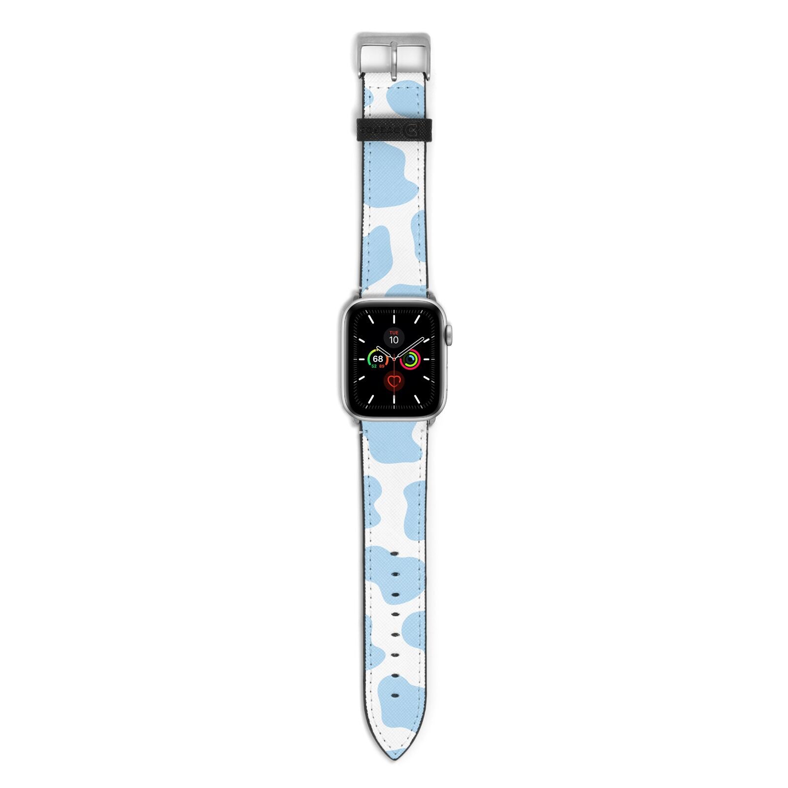 Blue Cow Print Apple Watch Strap with Silver Hardware