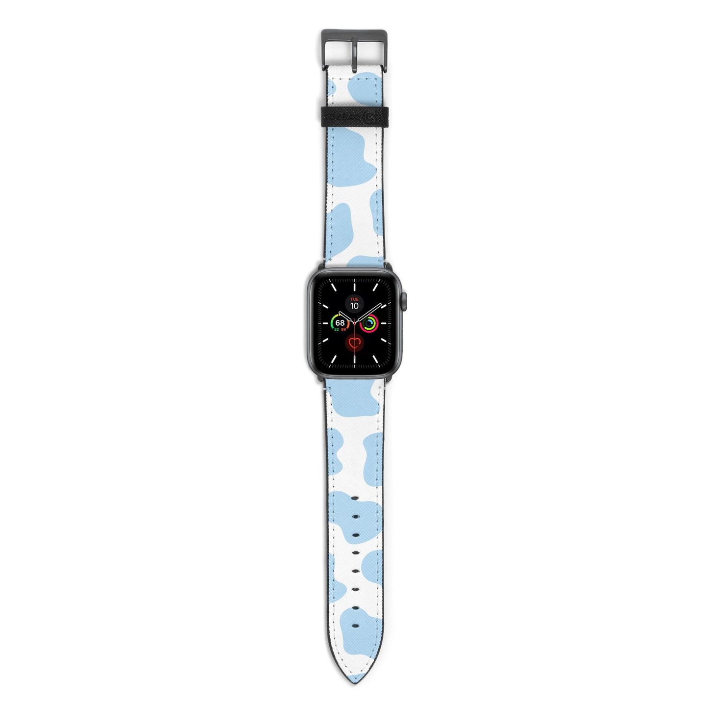 Blue Cow Print Apple Watch Strap with Space Grey Hardware
