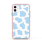 Blue Cow Print Apple iPhone 11 in White with Pink Impact Case