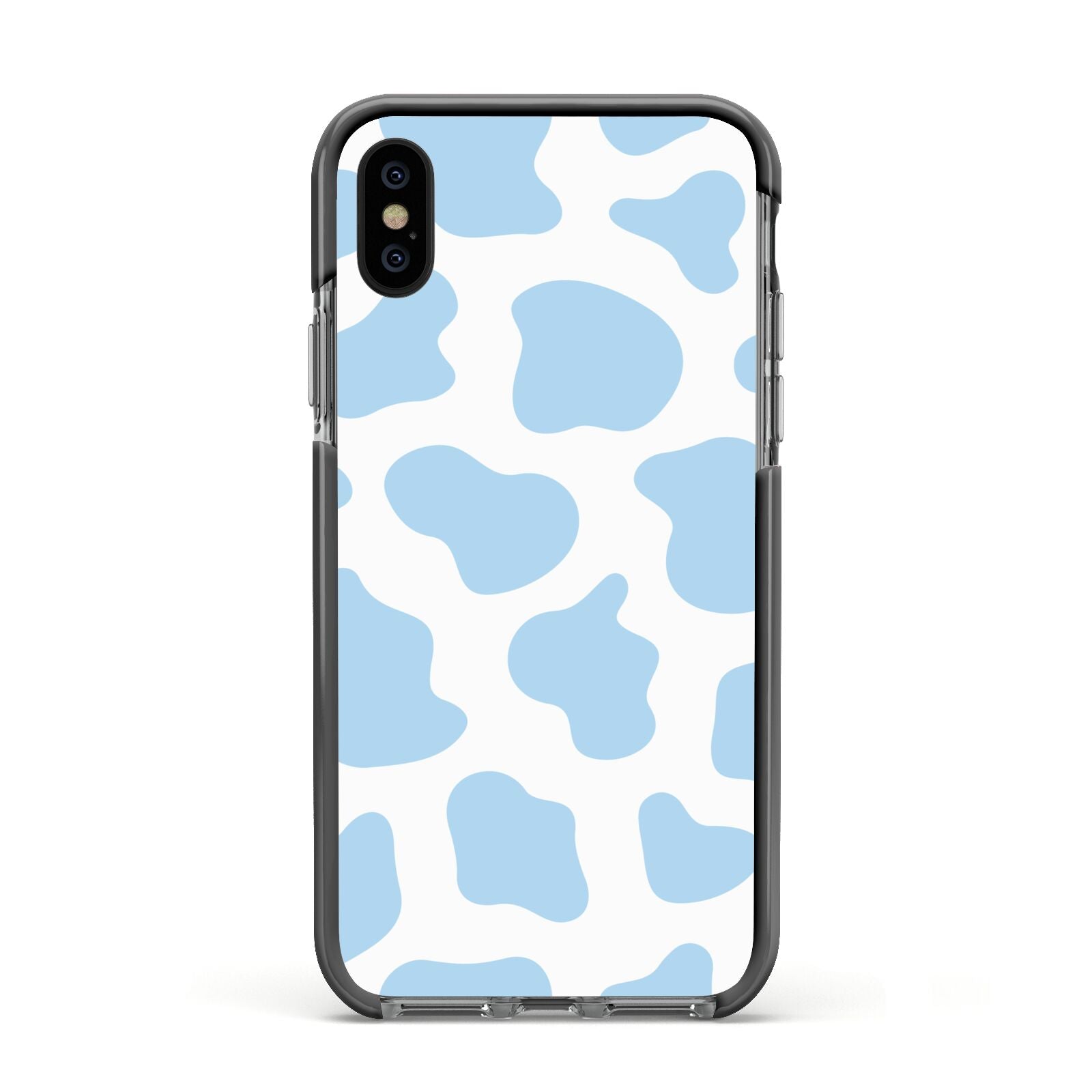Blue Cow Print Apple iPhone Xs Impact Case Black Edge on Black Phone