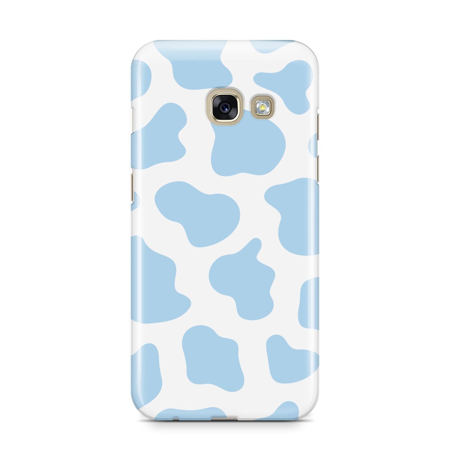Blue Cow Print Samsung Galaxy A3 2017 Case on gold phone