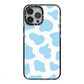 Blue Cow Print iPhone 13 Pro Max Black Impact Case on Silver phone