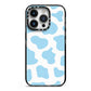 Blue Cow Print iPhone 14 Pro Black Impact Case on Silver phone