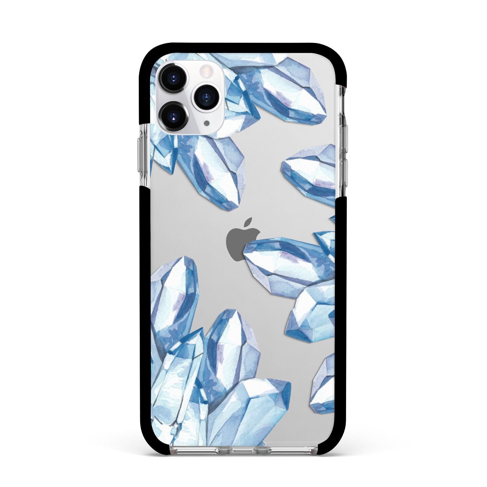 Blue Crystals Apple iPhone 11 Pro Max in Silver with Black Impact Case