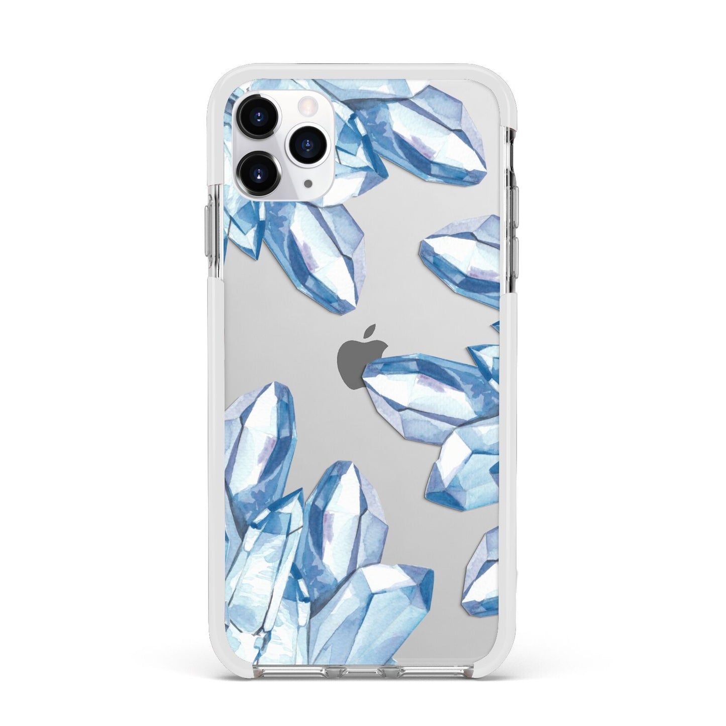 Blue Crystals Apple iPhone 11 Pro Max in Silver with White Impact Case