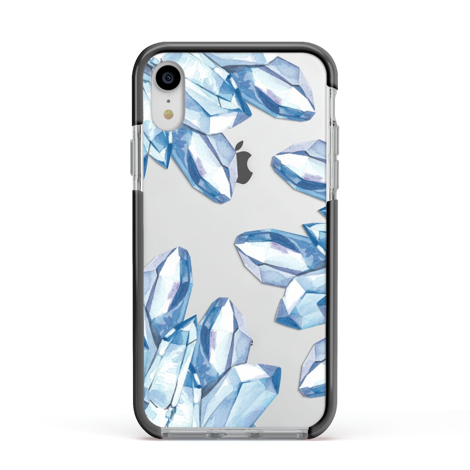 Blue Crystals Apple iPhone XR Impact Case Black Edge on Silver Phone