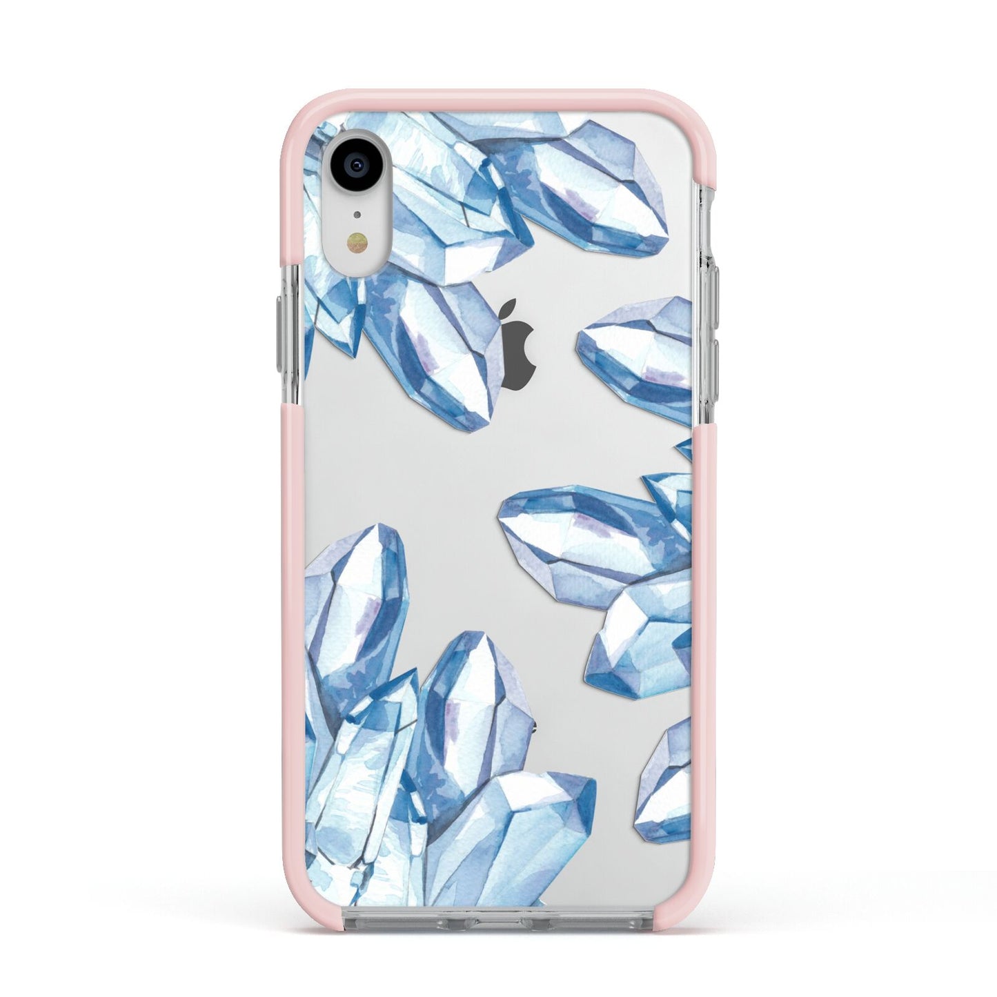 Blue Crystals Apple iPhone XR Impact Case Pink Edge on Silver Phone