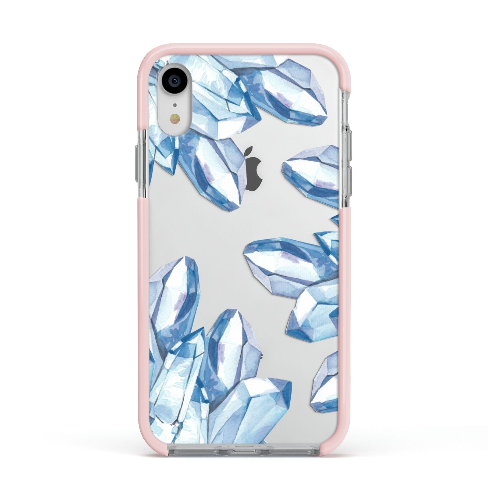 Blue Crystals Apple iPhone XR Impact Case Pink Edge on Silver Phone
