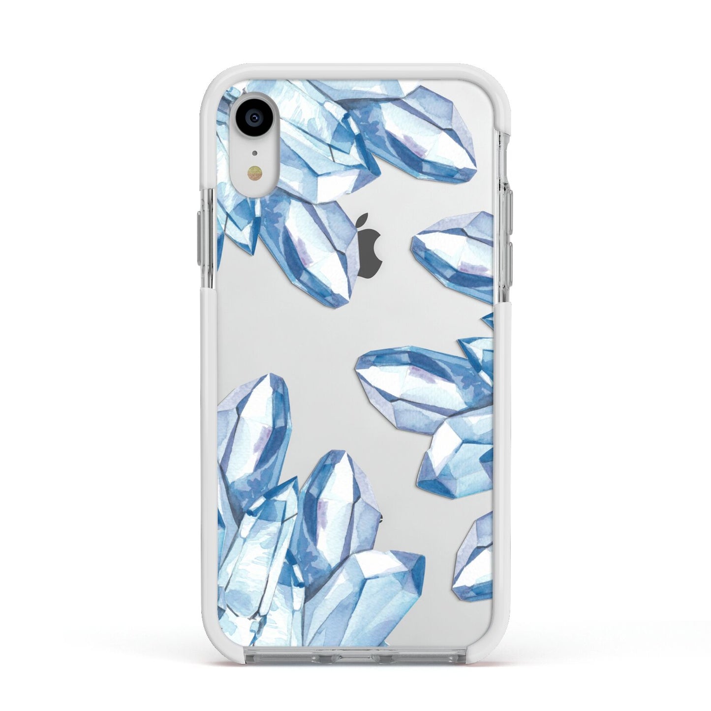 Blue Crystals Apple iPhone XR Impact Case White Edge on Silver Phone