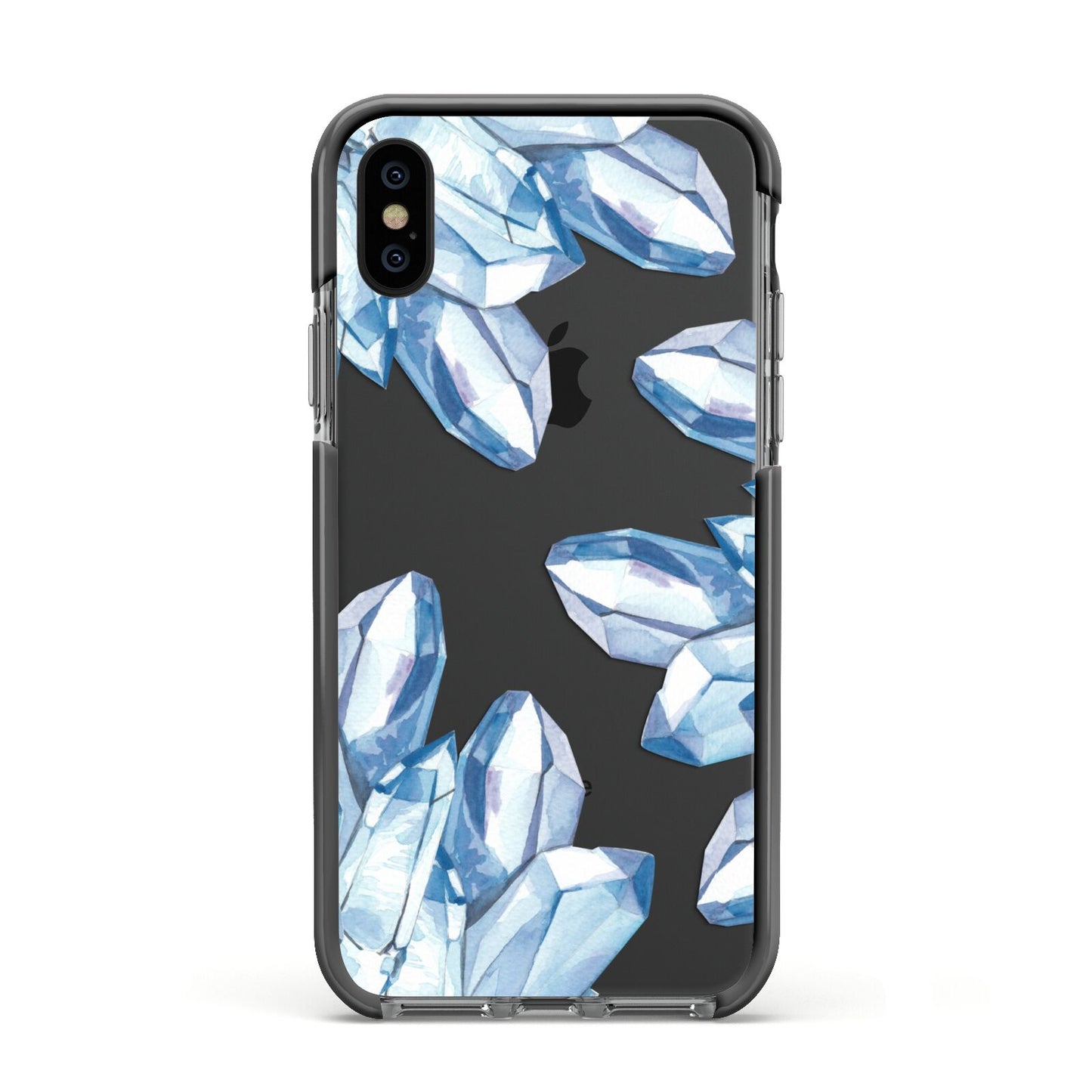 Blue Crystals Apple iPhone Xs Impact Case Black Edge on Black Phone