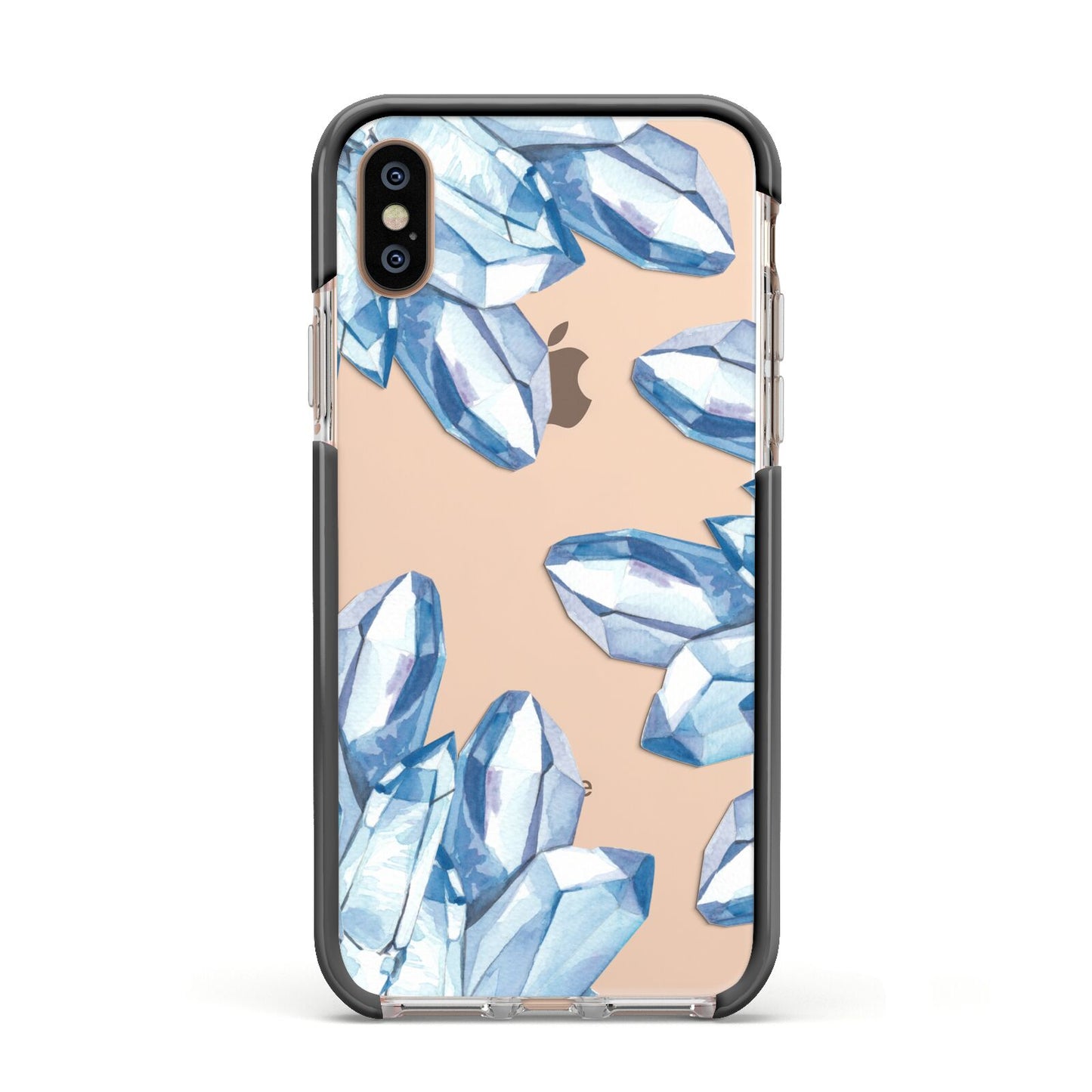 Blue Crystals Apple iPhone Xs Impact Case Black Edge on Gold Phone