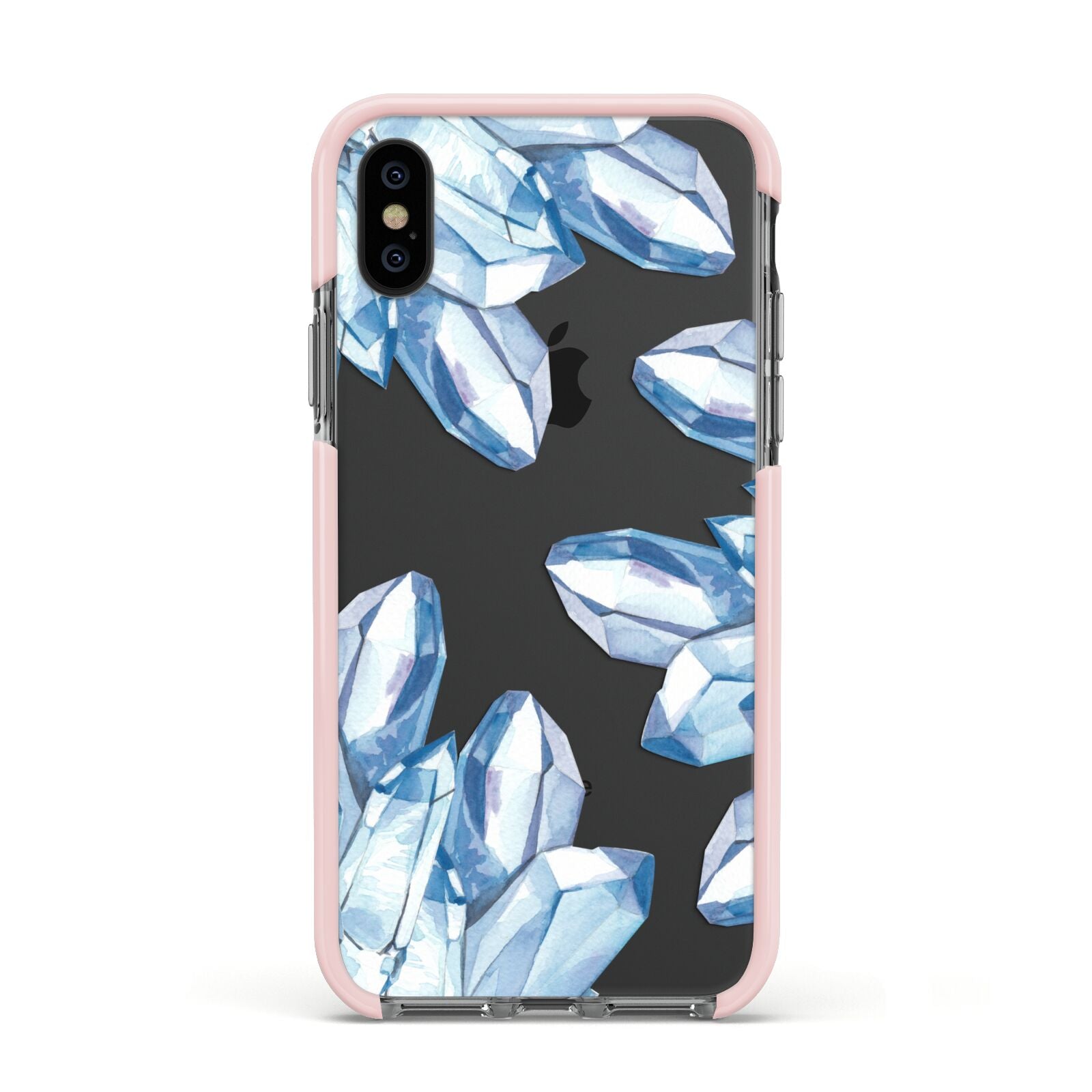 Blue Crystals Apple iPhone Xs Impact Case Pink Edge on Black Phone