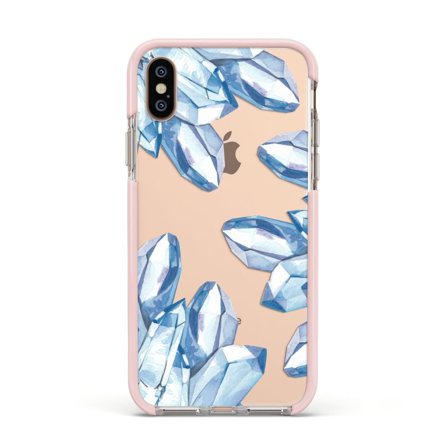 Blue Crystals Apple iPhone Xs Impact Case Pink Edge on Gold Phone