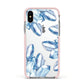Blue Crystals Apple iPhone Xs Impact Case Pink Edge on Silver Phone