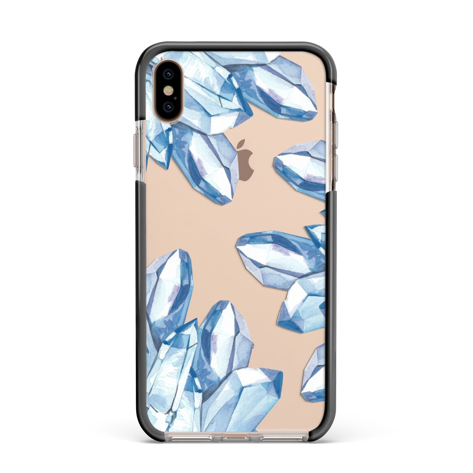 Blue Crystals Apple iPhone Xs Max Impact Case Black Edge on Gold Phone