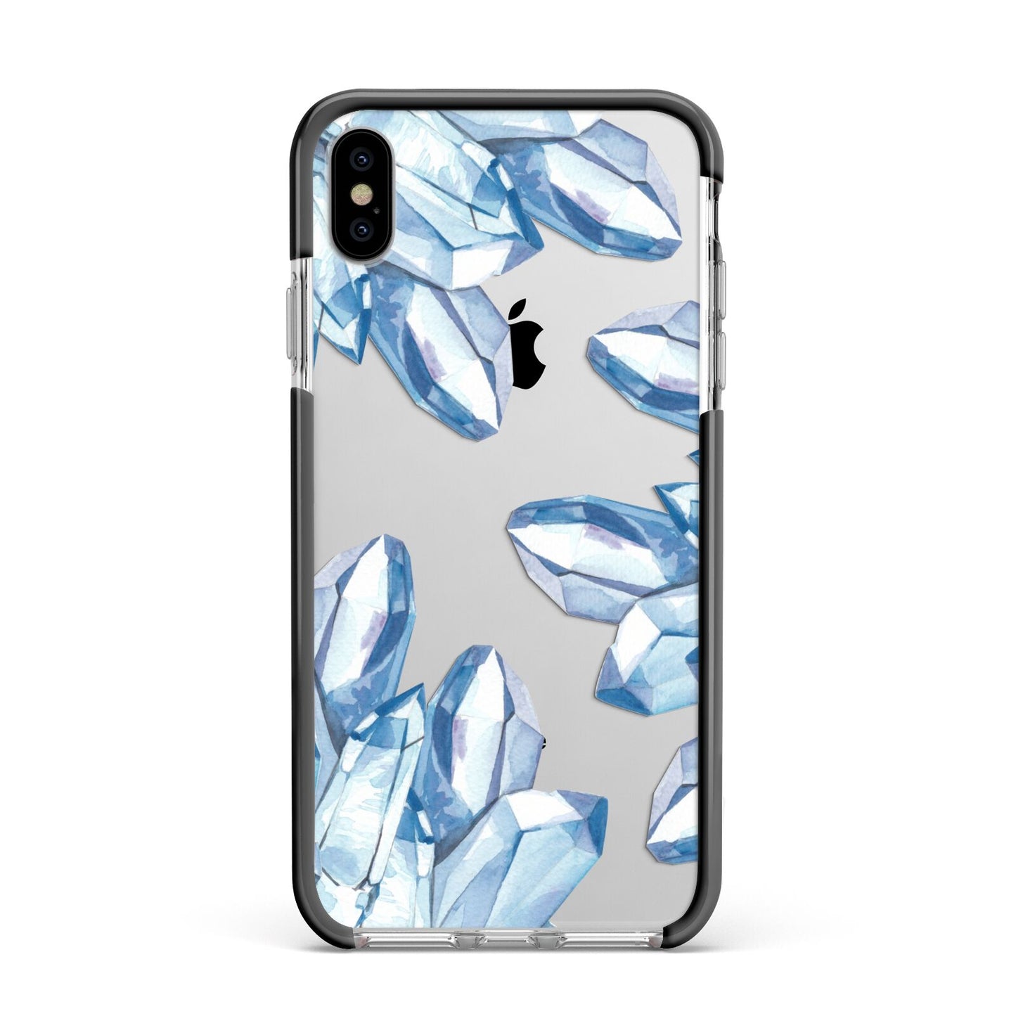 Blue Crystals Apple iPhone Xs Max Impact Case Black Edge on Silver Phone