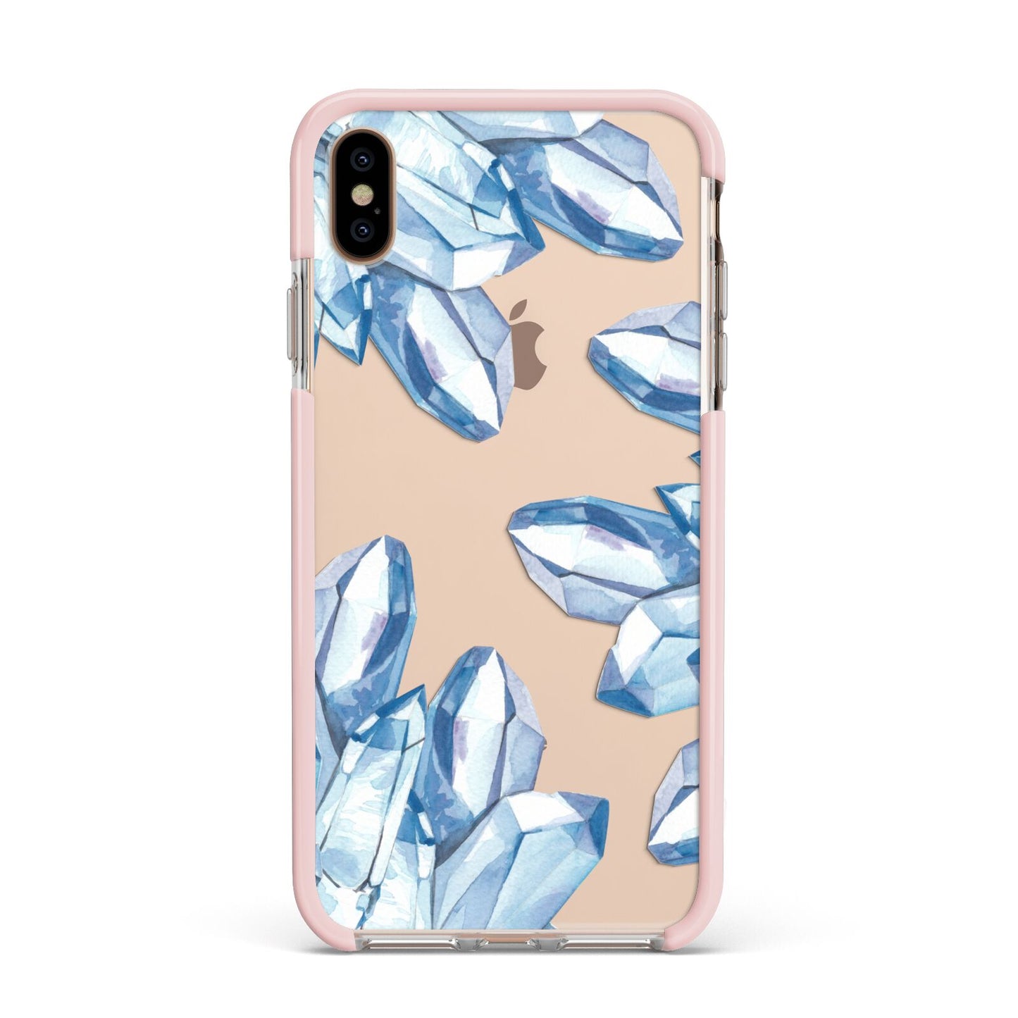 Blue Crystals Apple iPhone Xs Max Impact Case Pink Edge on Gold Phone