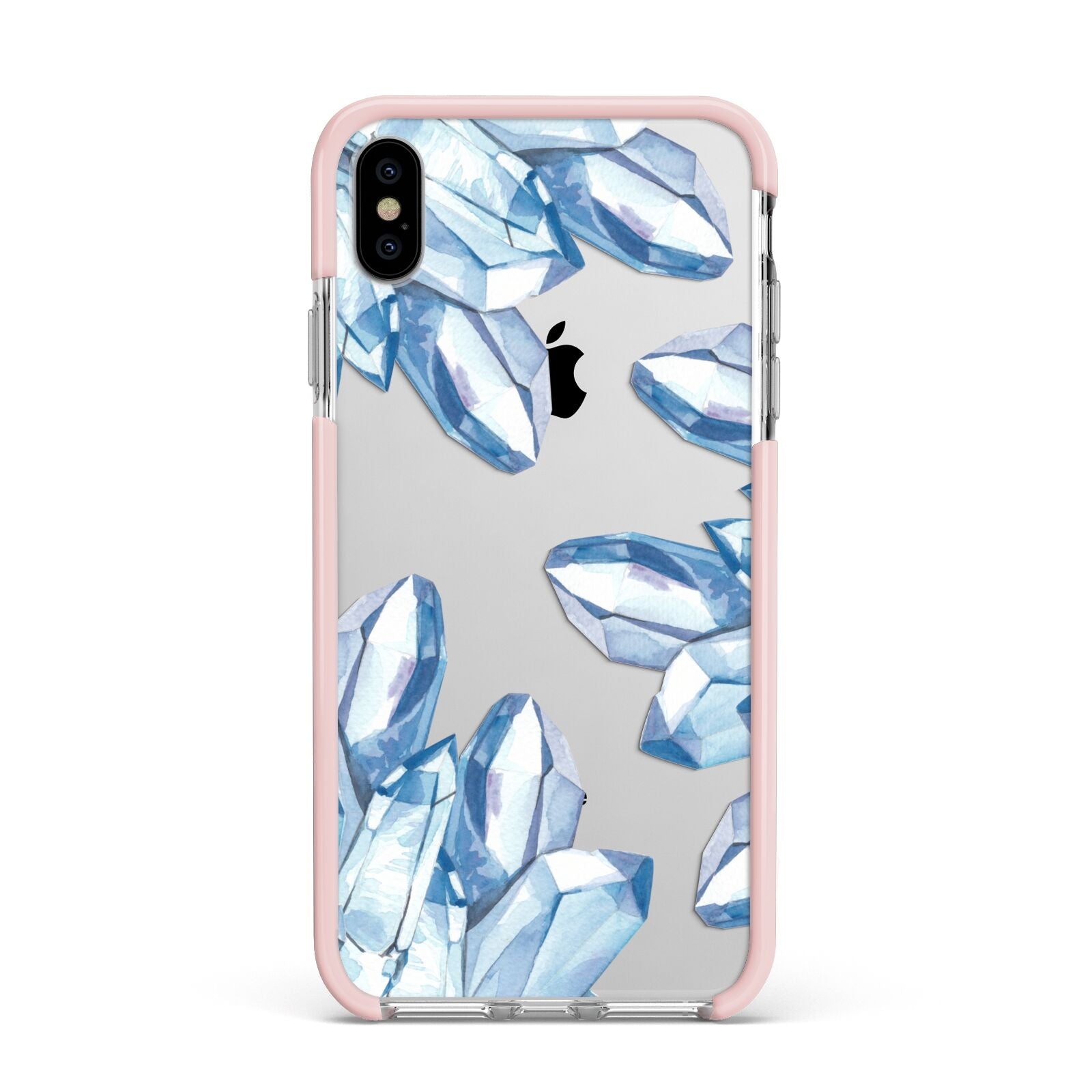 Blue Crystals Apple iPhone Xs Max Impact Case Pink Edge on Silver Phone