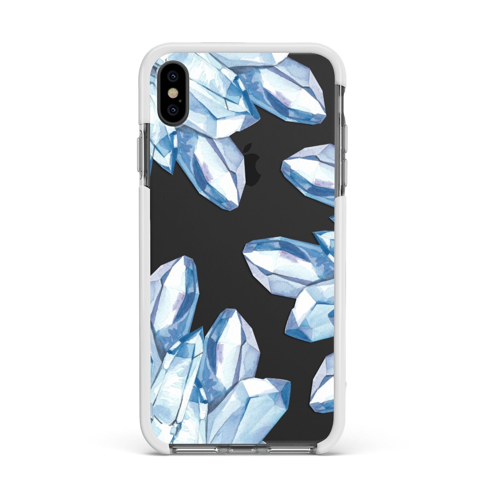 Blue Crystals Apple iPhone Xs Max Impact Case White Edge on Black Phone