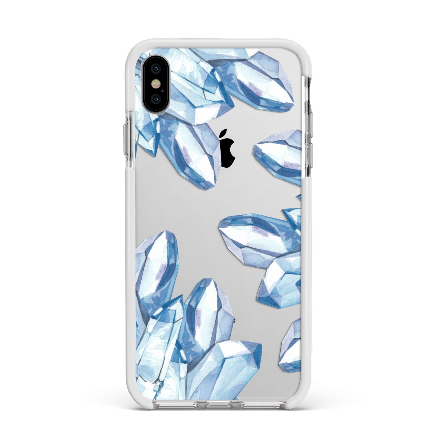 Blue Crystals Apple iPhone Xs Max Impact Case White Edge on Silver Phone