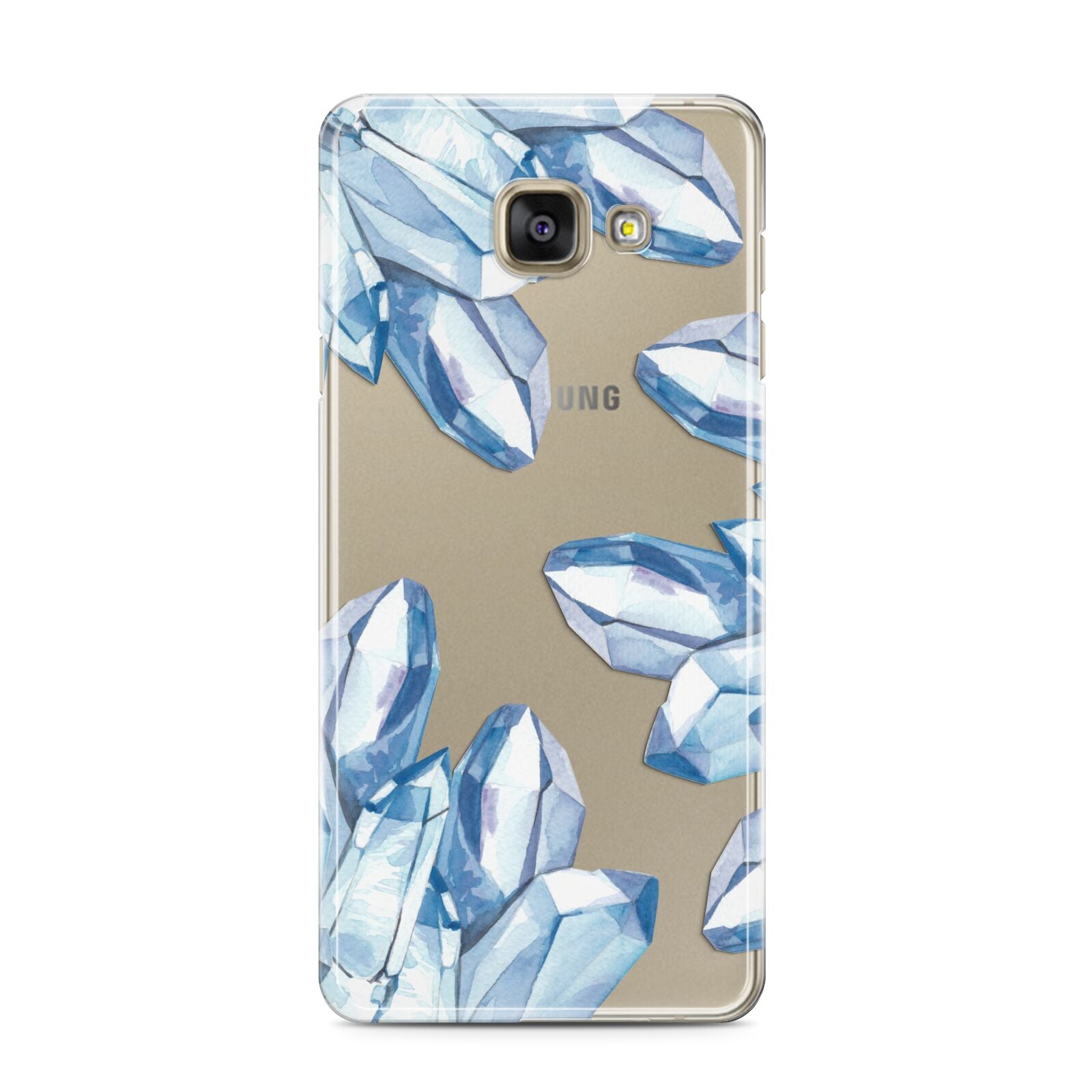 Blue Crystals Samsung Galaxy A3 2016 Case on gold phone