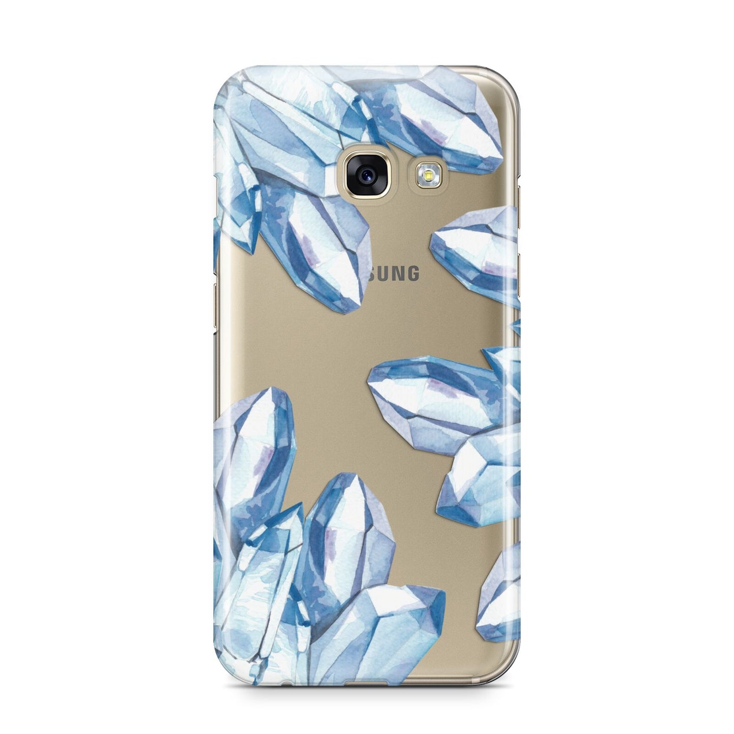 Blue Crystals Samsung Galaxy A3 2017 Case on gold phone