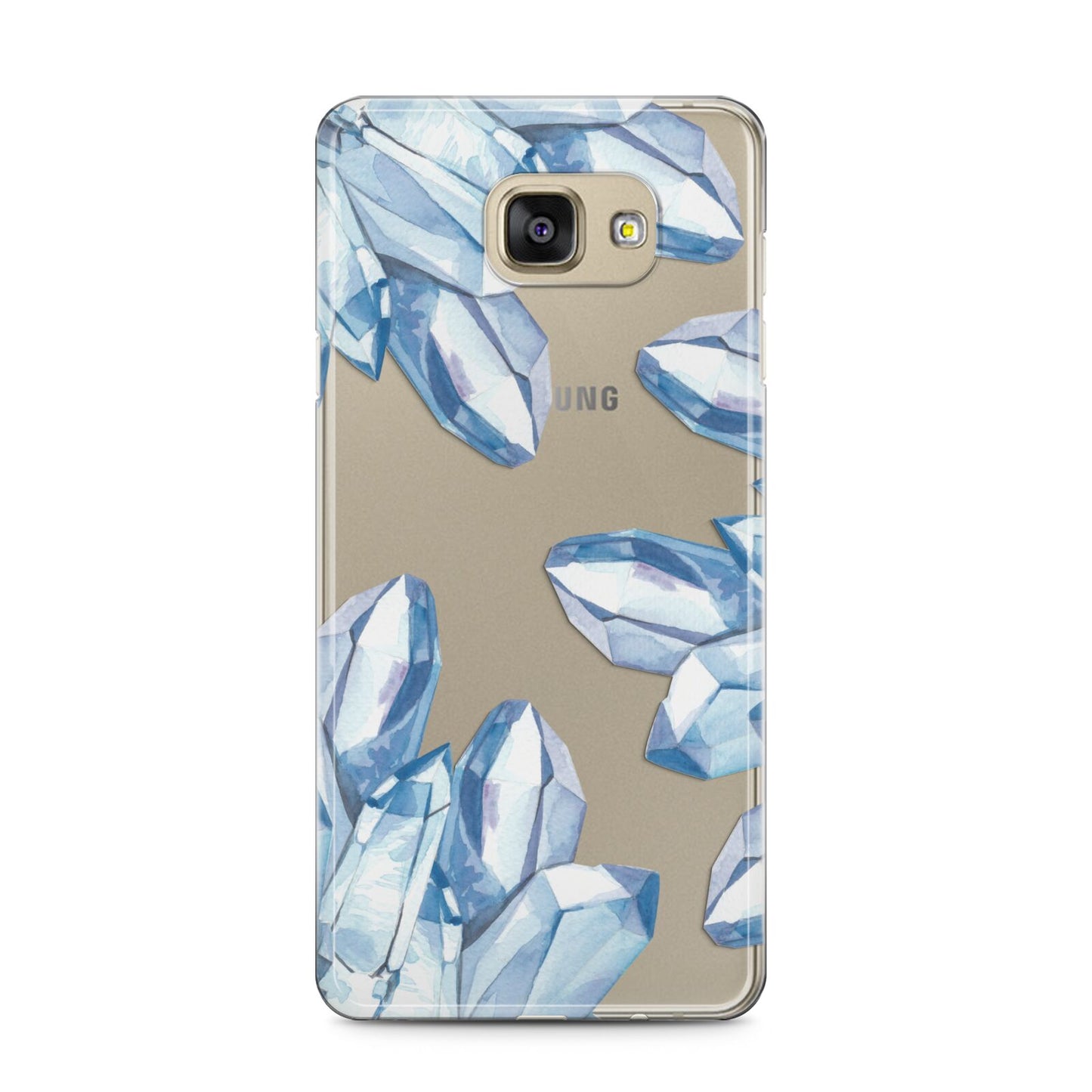 Blue Crystals Samsung Galaxy A5 2016 Case on gold phone