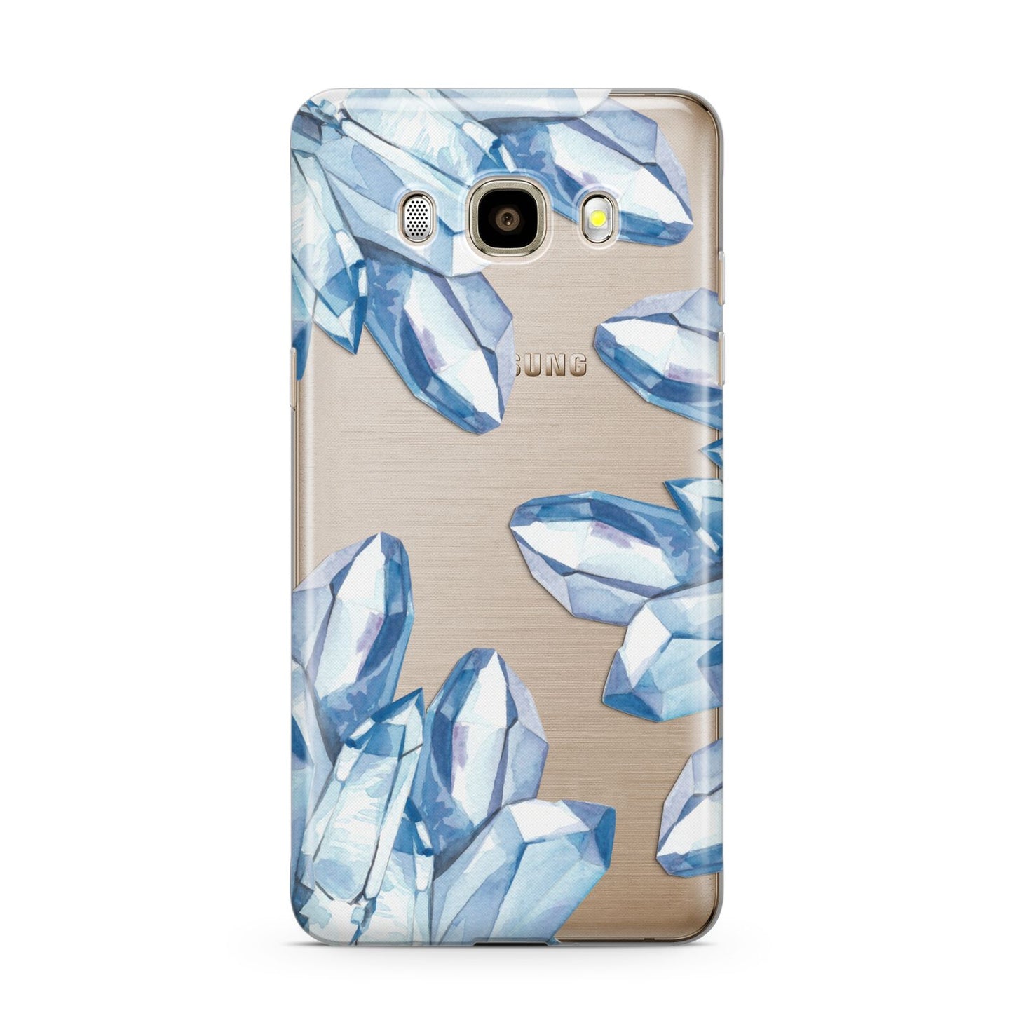 Blue Crystals Samsung Galaxy J7 2016 Case on gold phone