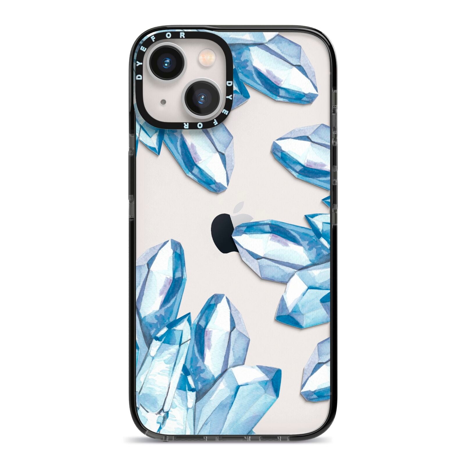Blue Crystals iPhone 13 Black Impact Case on Silver phone