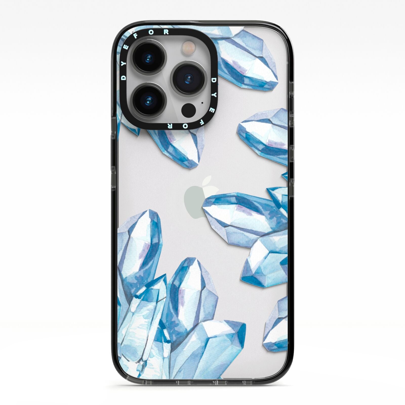 Blue Crystals iPhone 13 Pro Black Impact Case on Silver phone