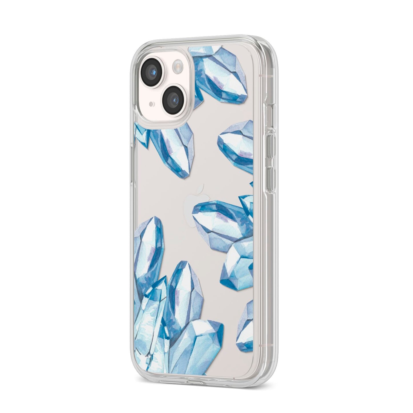 Blue Crystals iPhone 14 Clear Tough Case Starlight Angled Image