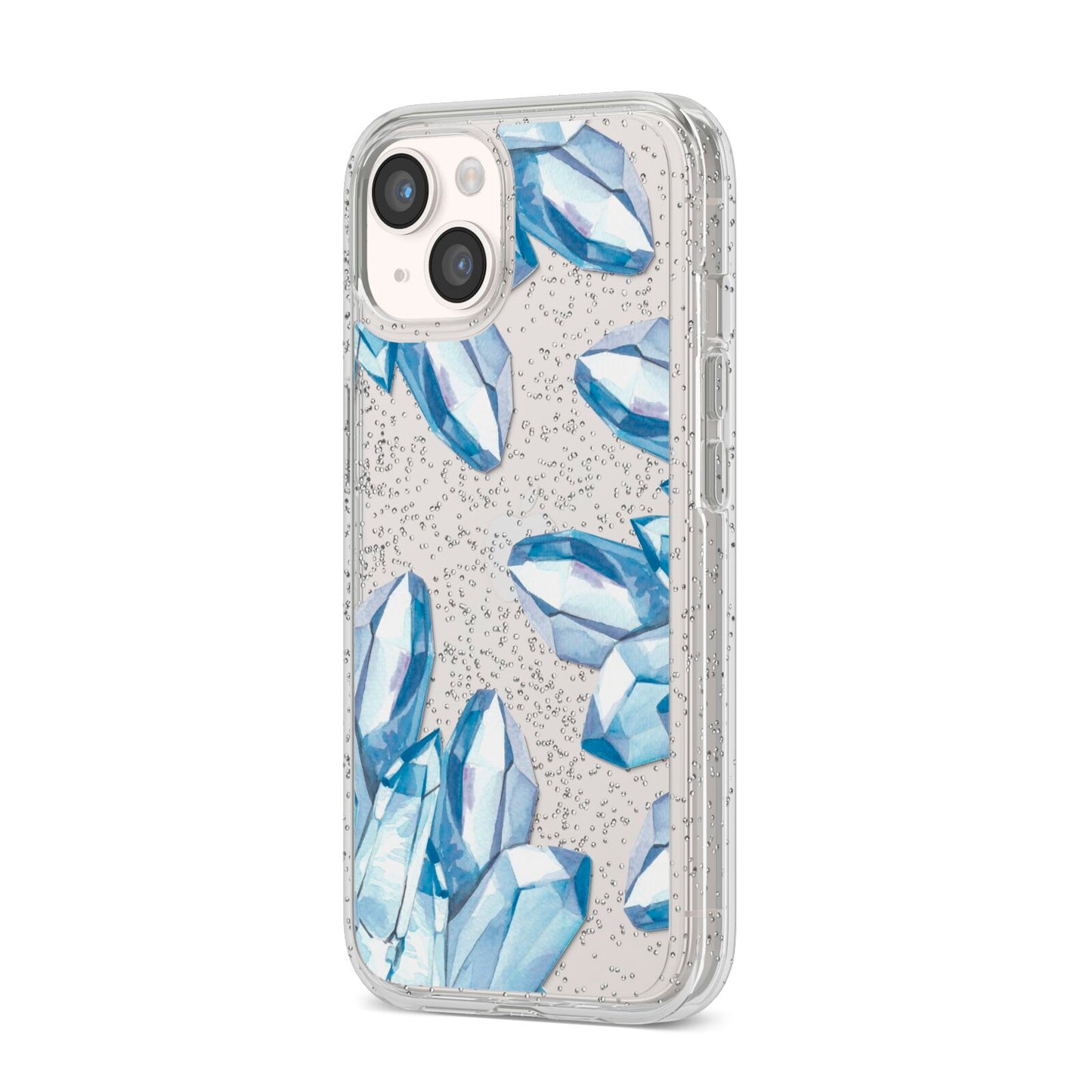 Blue Crystals iPhone 14 Glitter Tough Case Starlight Angled Image