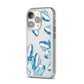 Blue Crystals iPhone 14 Pro Clear Tough Case Silver Angled Image
