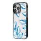 Blue Crystals iPhone 14 Pro Max Black Impact Case Side Angle on Silver phone