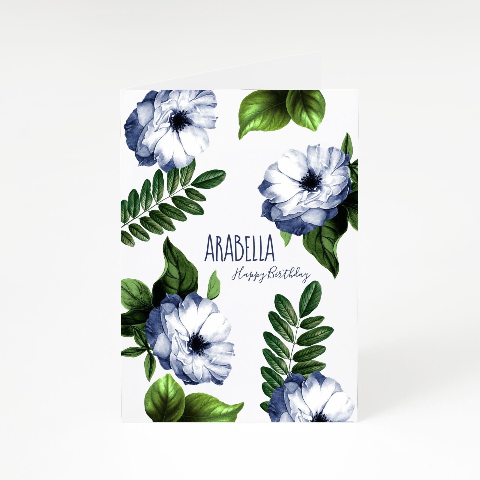 Blue Floral Personalised Happy Birthday A5 Greetings Card