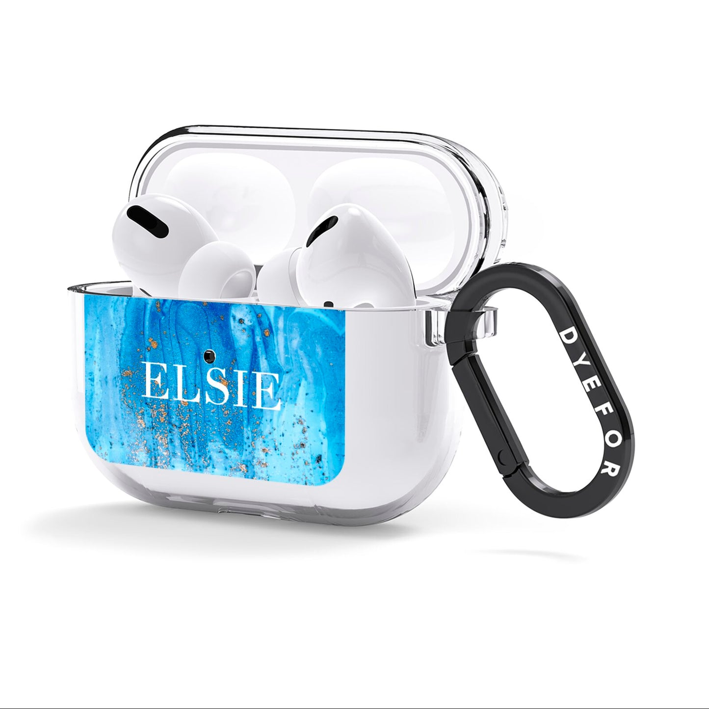 Blue Gold Marble Personalised AirPods Clear Case 3rd Gen Side Image