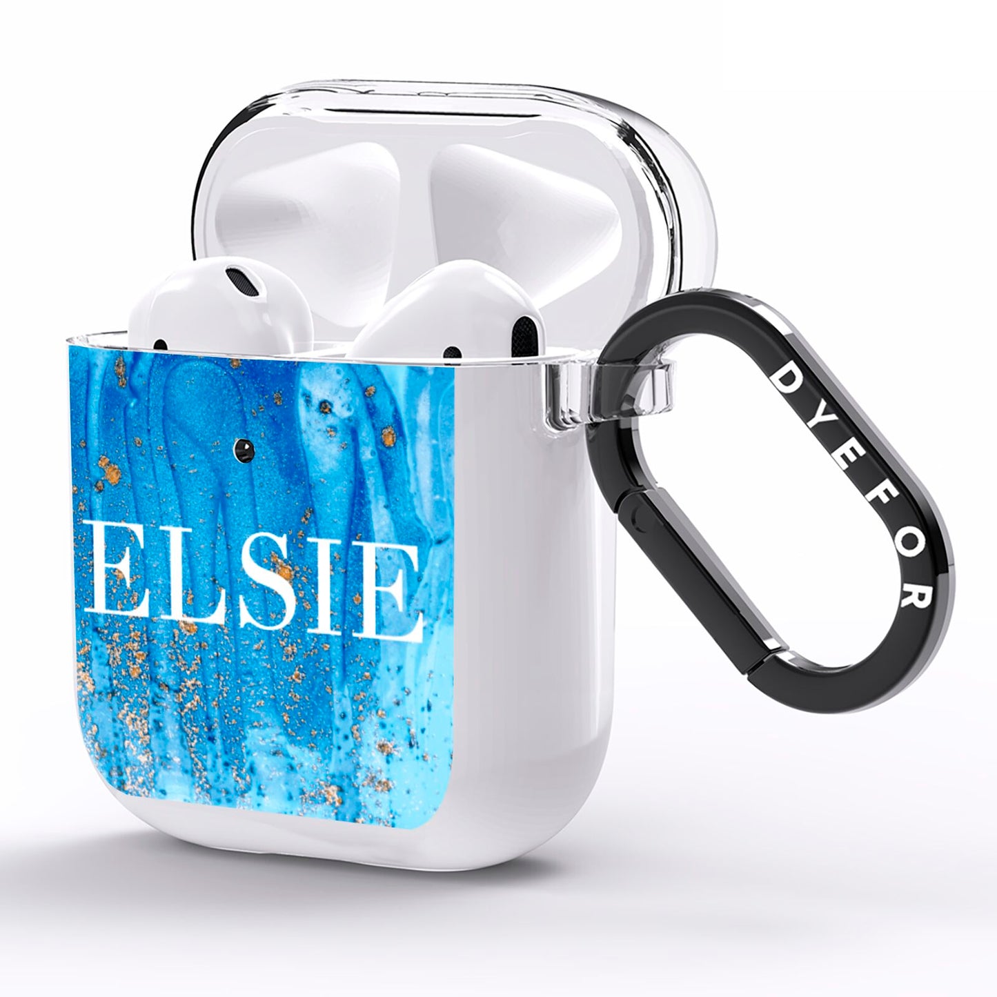 Blue Gold Marble Personalised AirPods Clear Case Side Image