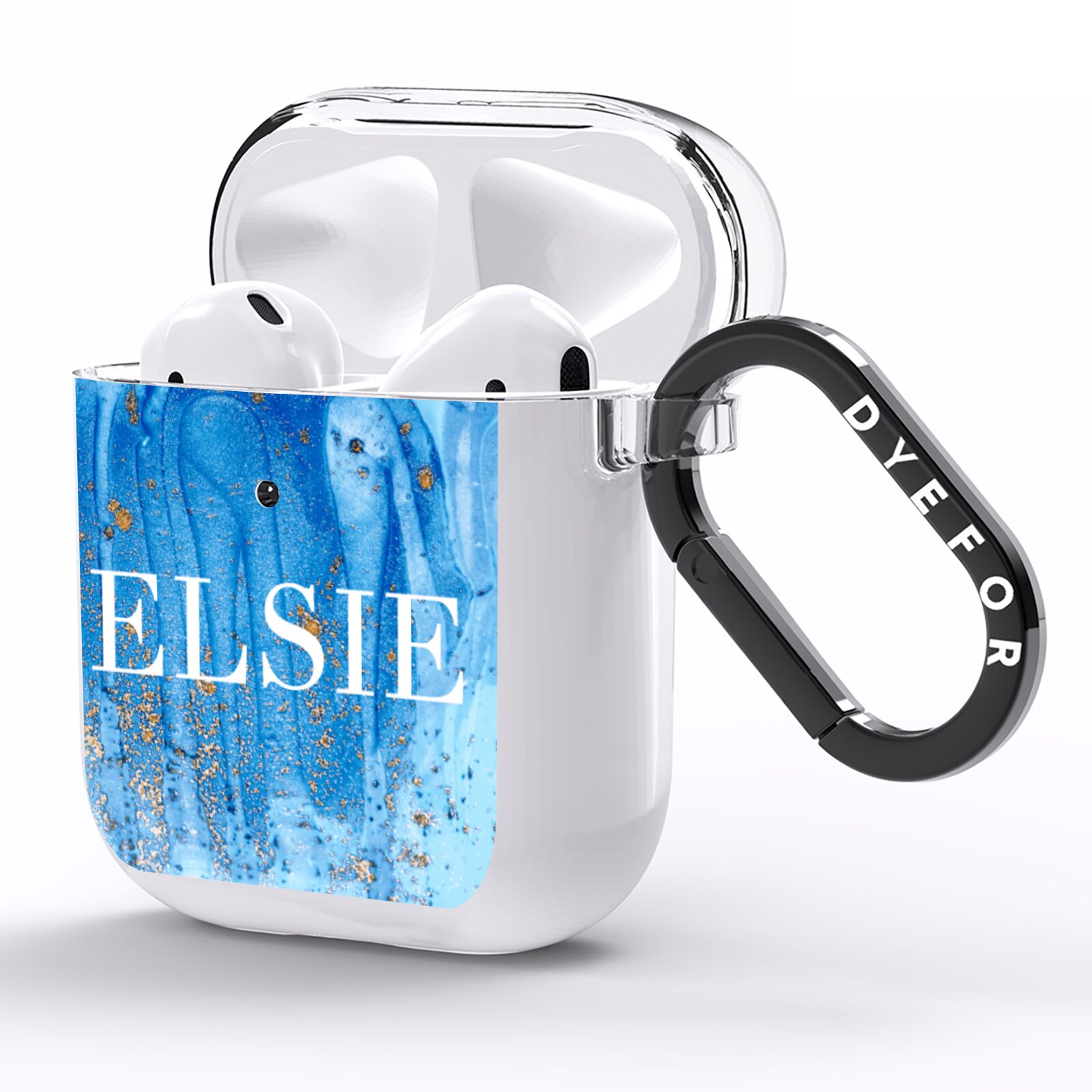Blue Gold Marble Personalised AirPods Clear Case Side Image