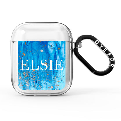 Blue Gold Marble Personalised AirPods Clear Case