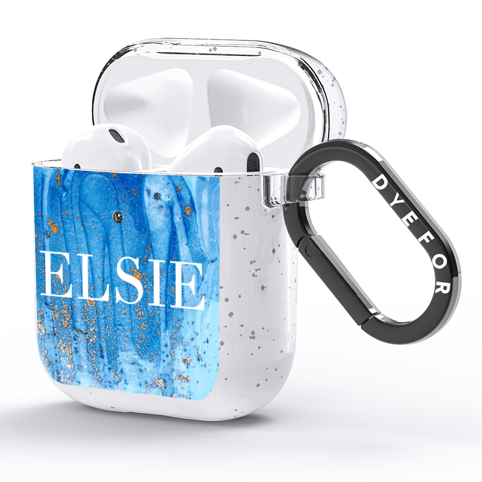 Blue Gold Marble Personalised AirPods Glitter Case Side Image