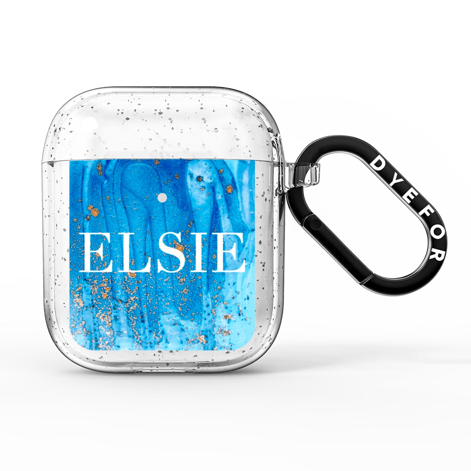 Blue Gold Marble Personalised AirPods Glitter Case
