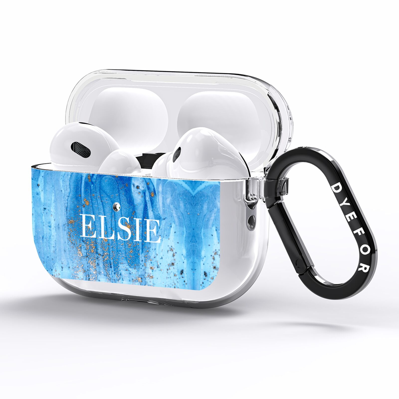 Blue Gold Marble Personalised AirPods Pro Clear Case Side Image
