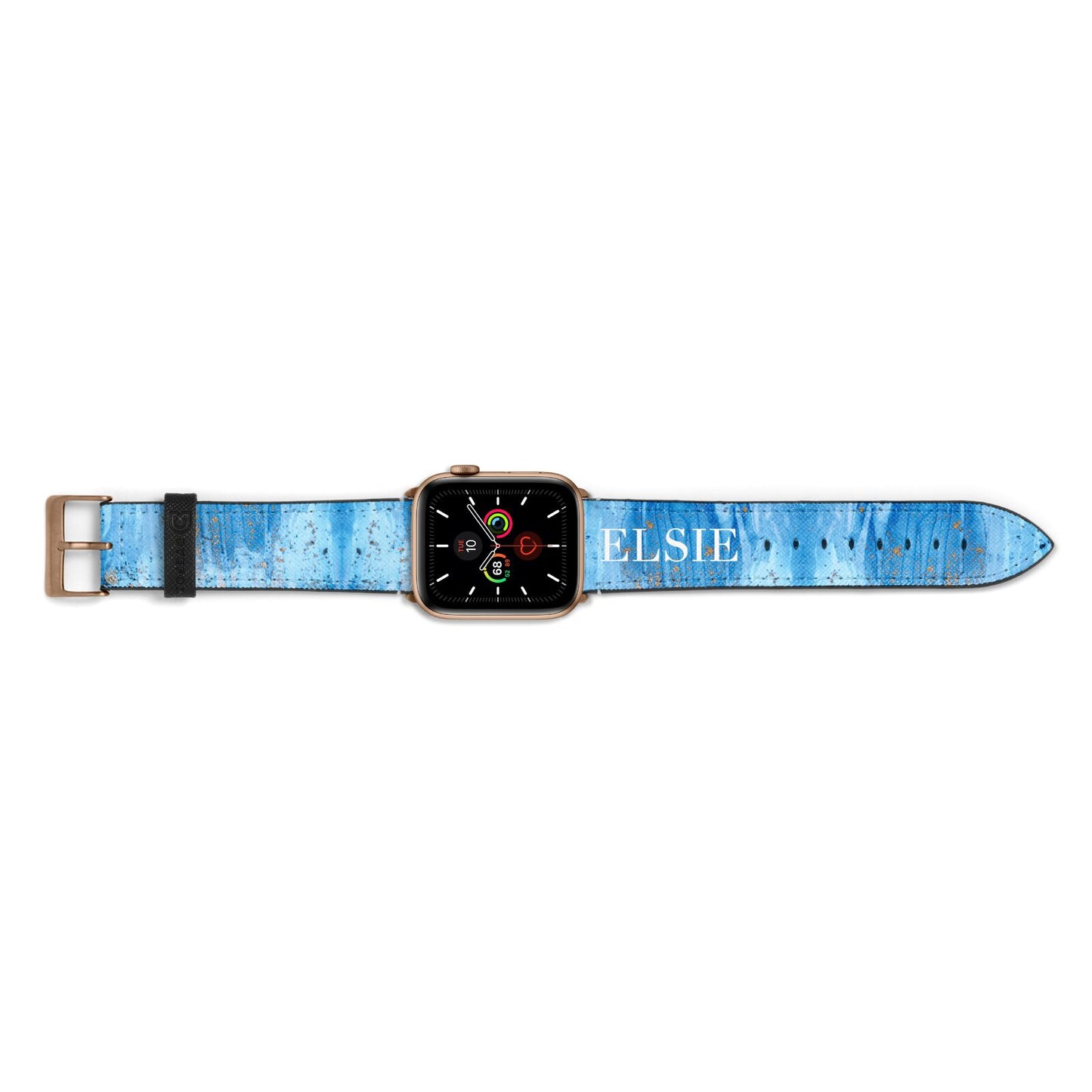 Blue Gold Marble Personalised Apple Watch Strap Landscape Image Gold Hardware