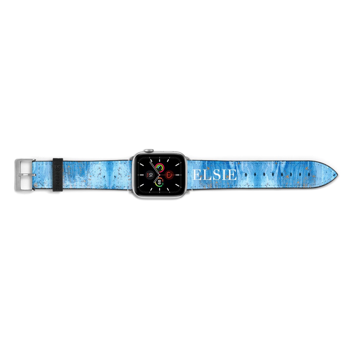Blue Gold Marble Personalised Apple Watch Strap Landscape Image Silver Hardware