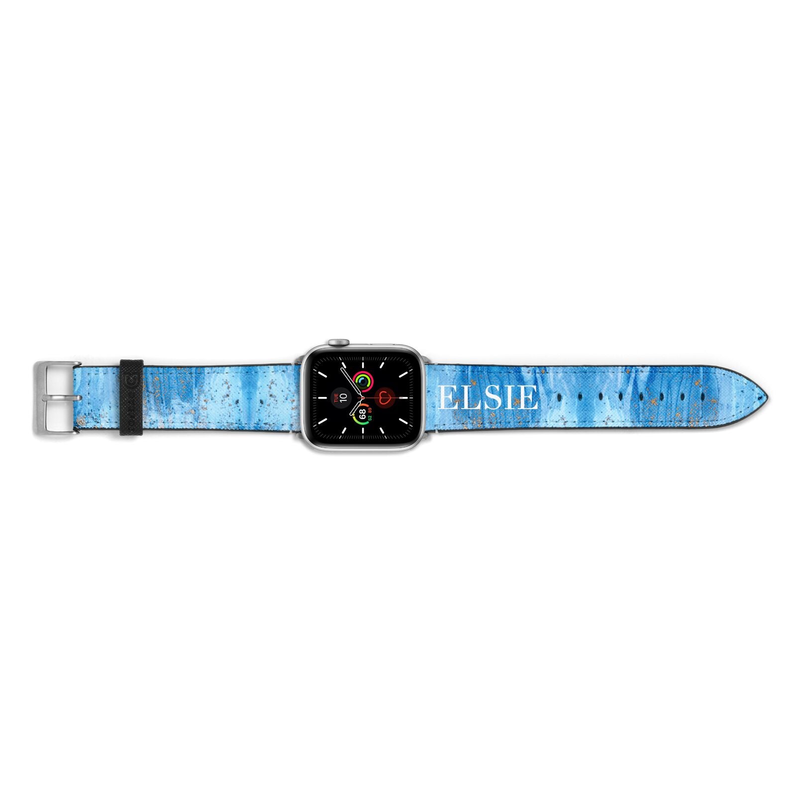 Blue Gold Marble Personalised Apple Watch Strap Landscape Image Silver Hardware