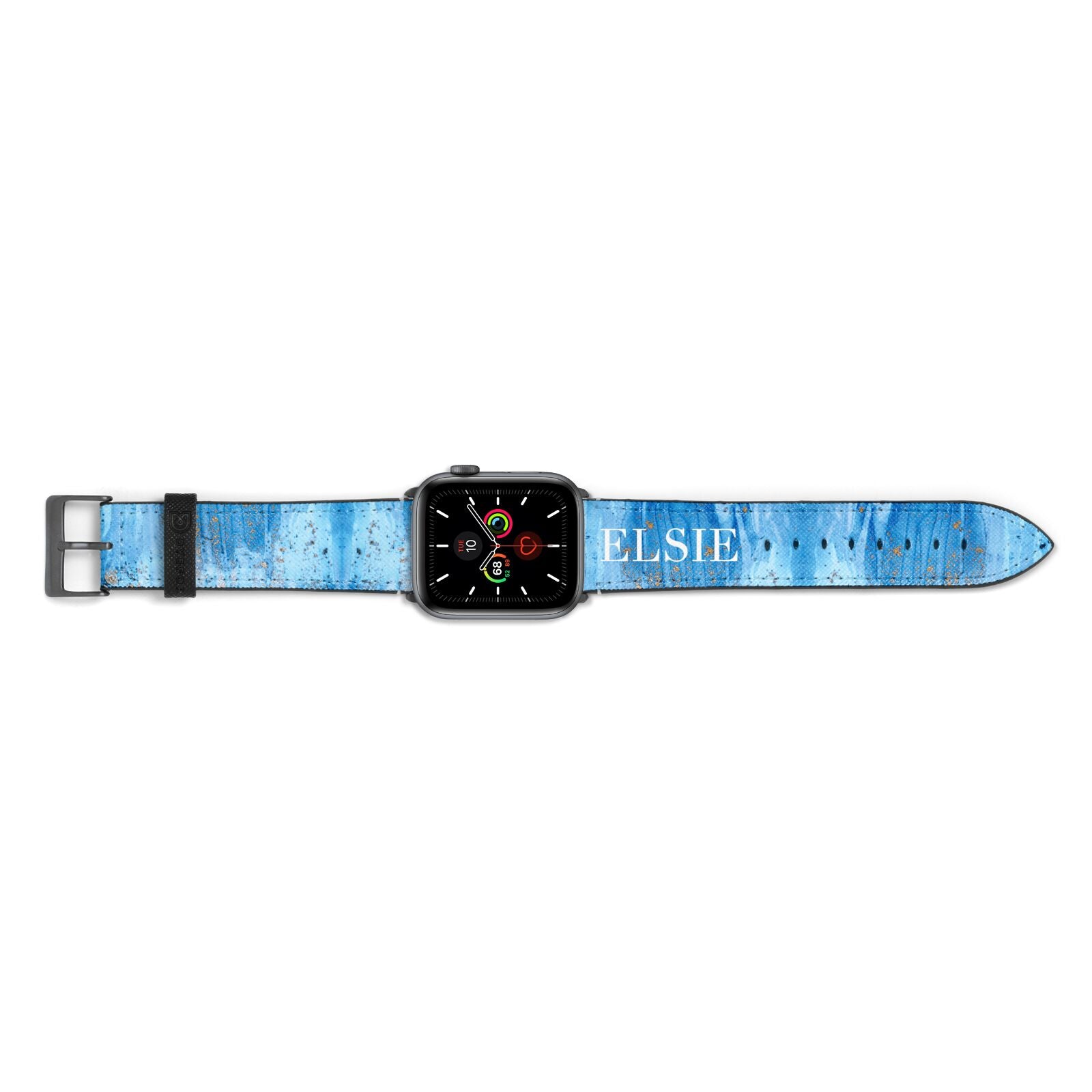 Blue Gold Marble Personalised Apple Watch Strap Landscape Image Space Grey Hardware