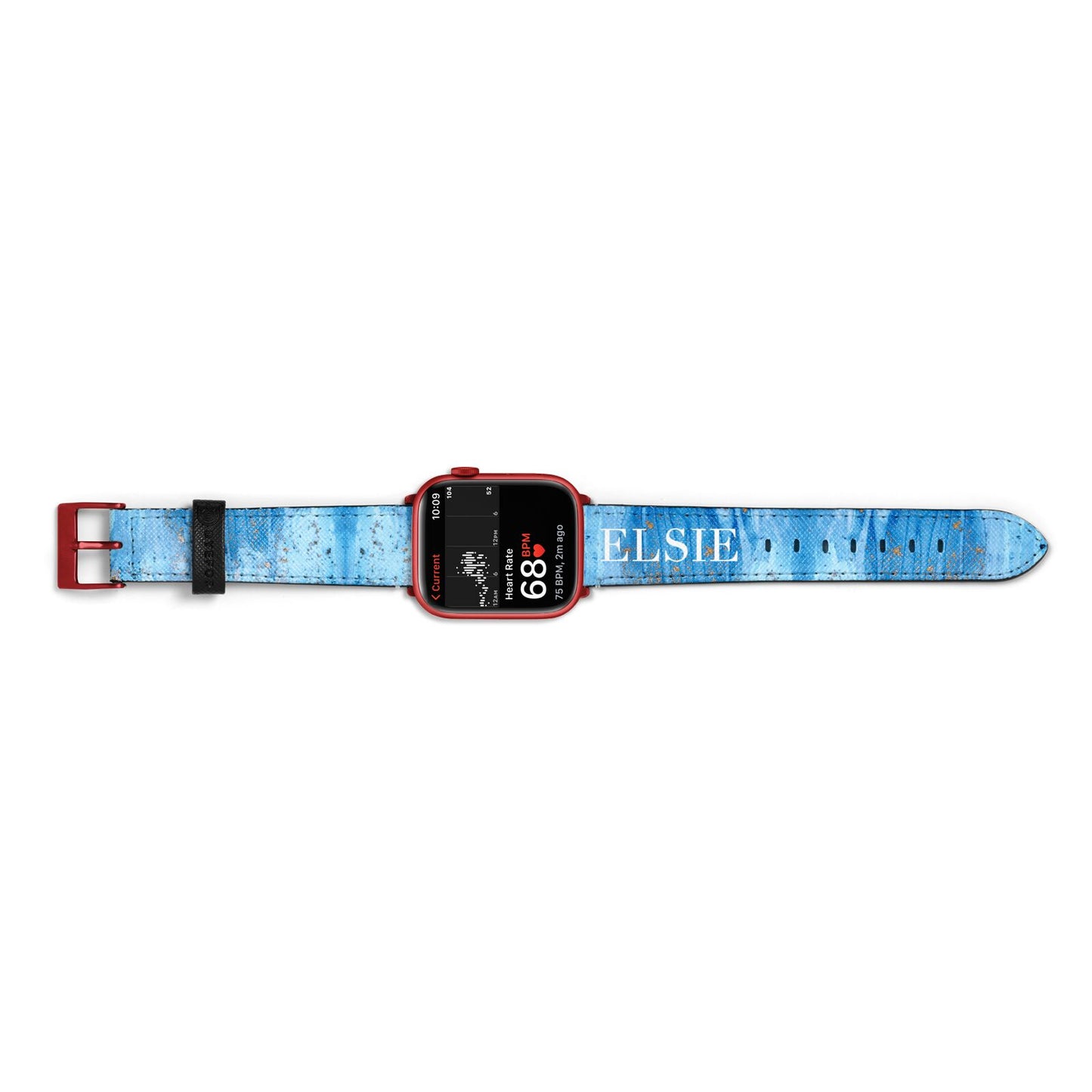 Blue Gold Marble Personalised Apple Watch Strap Size 38mm Landscape Image Red Hardware