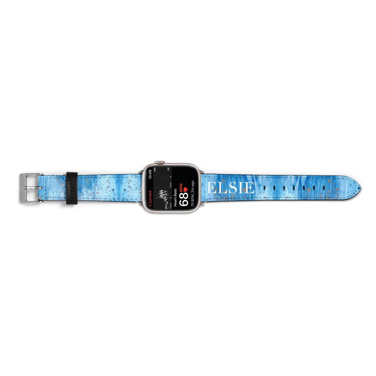 Blue Gold Marble Personalised Apple Watch Strap Size 38mm Landscape Image Silver Hardware