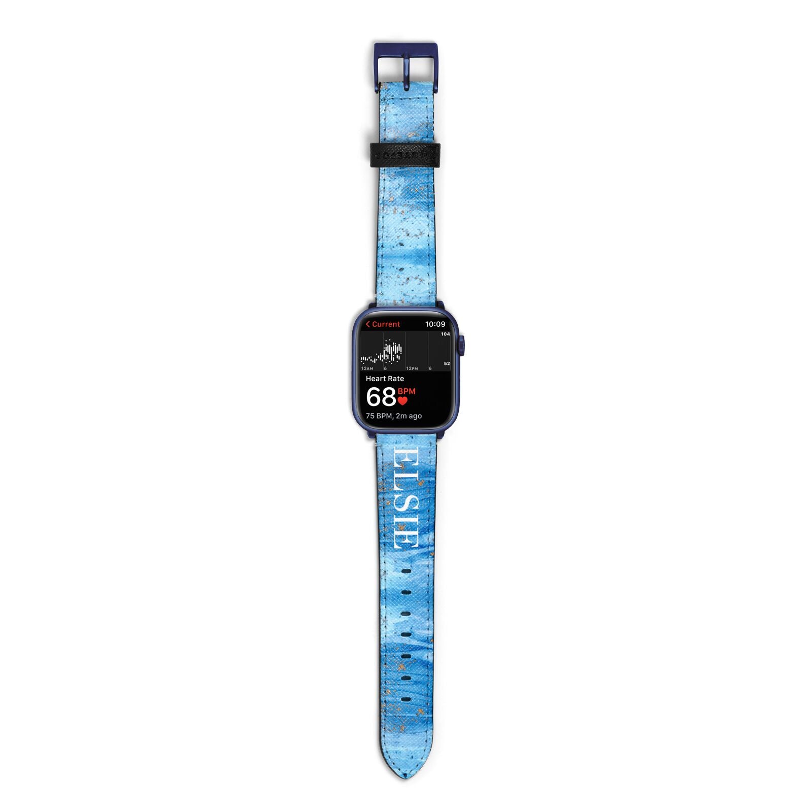 Blue Gold Marble Personalised Apple Watch Strap Size 38mm with Blue Hardware