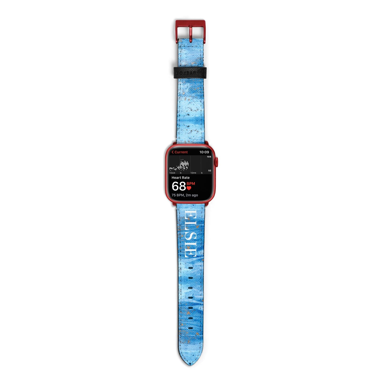 Blue Gold Marble Personalised Apple Watch Strap Size 38mm with Red Hardware